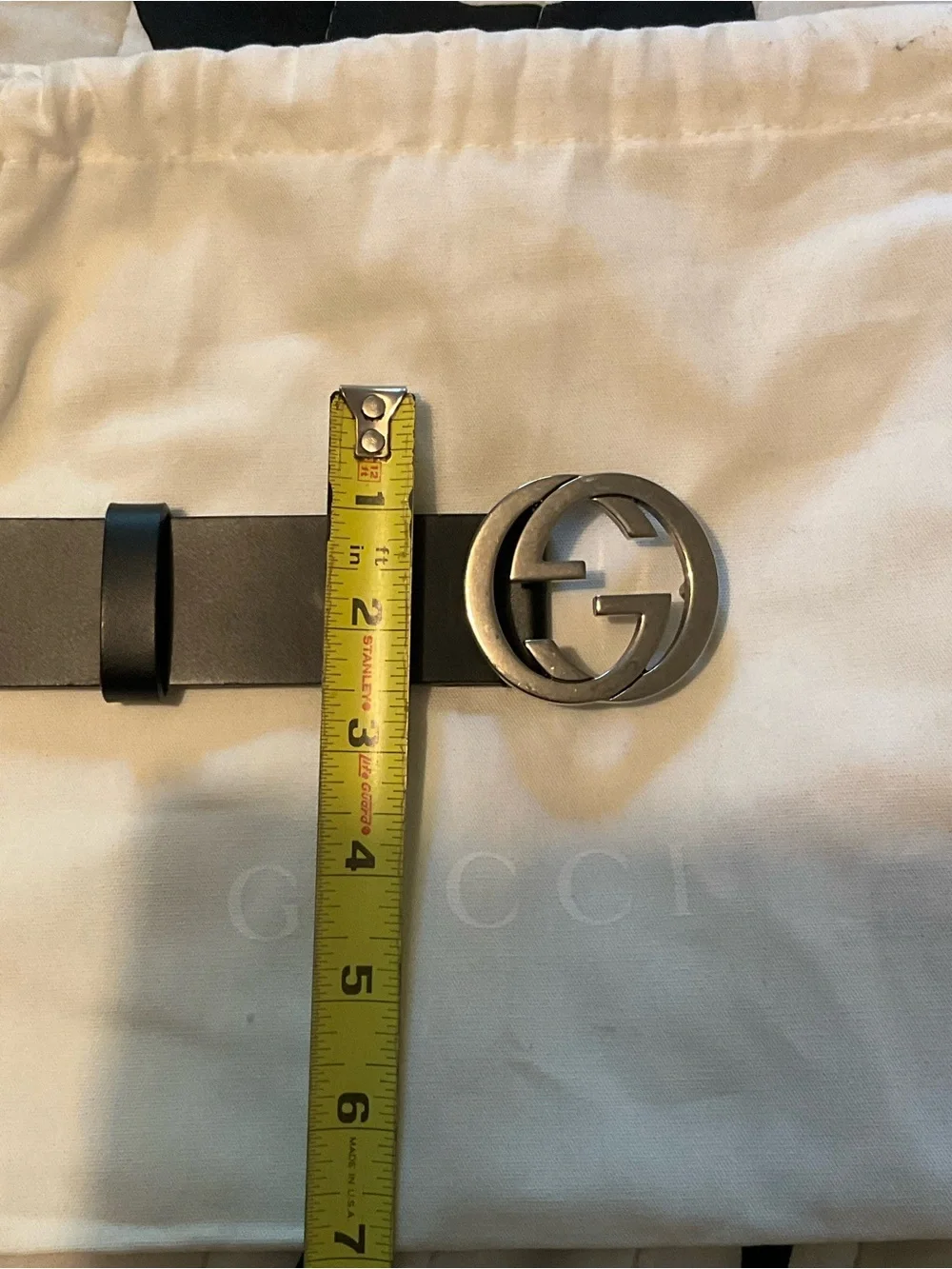 Gucci Interlocking G Circle Buckle Leather Belt in Black and Silver It 46